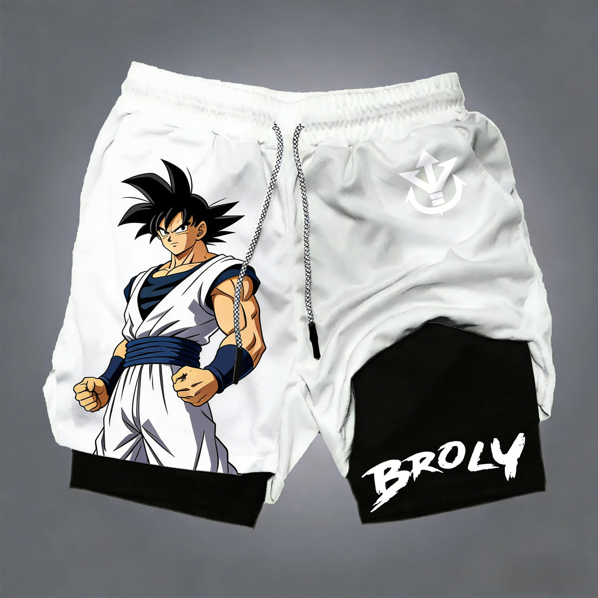 Pantalones cortos de doble capa para hombre de Dragon Ball, Son Goku, verano, anime japonés, imitación, dos piezas, deportivos, fitness, de secado rápido
