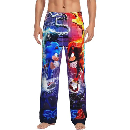 Pantalones de pijama personalizados para hombre con estampado «Soniced», con motivo de erizo, ropa de dormir, pantalones de estar por casa con bolsillos