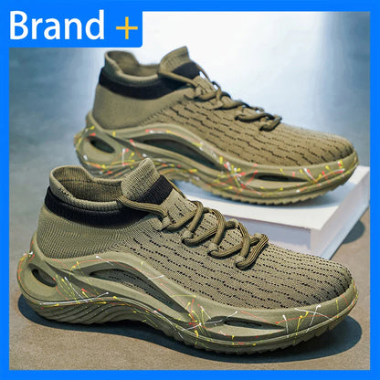 Sapatilhas desportivas para homem em malha leve e macia, sola espessa antiderrapante, estilo ténis, nova moda de primavera, com atacadores, para fitness ao ar livre e corrida