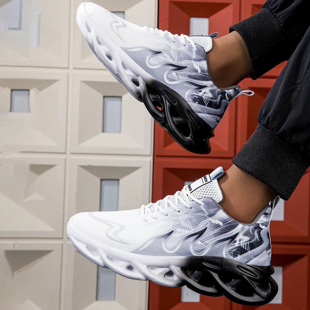 Μοντέρνα ντεγκραντέ sneakers για γυναίκες και άνδρες, με πλεκτή ύφανση, αντικραδασμική σόλα, casual αθλητικά παπούτσια unisex με κορδόνια, ελαφριά και διαπνέοντα