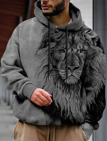 Unisex-Hoodie für Herren – modischer Pullover-Hoodie mit Kapuze, Animal-Print Wolf, Löwe, Drache und Tiger, 3D-Druck, lässiger Alltagshoodie