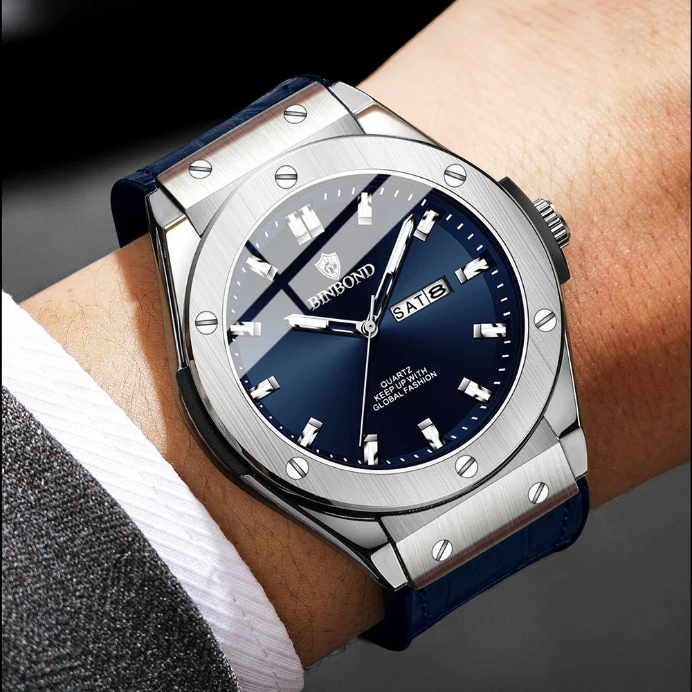 Men’s watch, casual style, leather strap, automatic or quartz model, luxury accessory, ideal gift idea, trendy wristwatch.