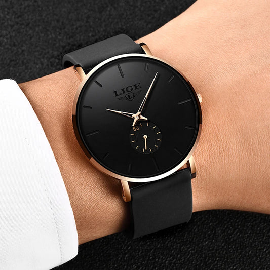 relógio de homem LIGE – Estilo desportivo e moderno, marca de luxo, à prova de água, design minimalista e ultrafino, relógio de quartzo para homem