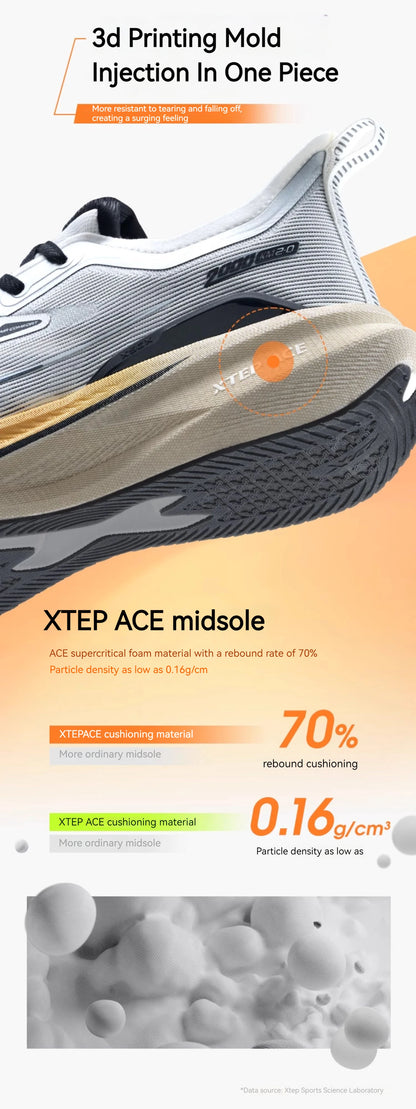 Xtep 2000KM 2.0 Running Shoes for Men, Summer Professional TPU Shock Absorption Sneakers (Suggest Half Size Down) 876219110043