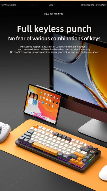 75% Mechanical Keyboard Wired with Media Knob APAYADO Black Gaming Keyboard Hot-Swap ABS Cap Transparent Character Backlighting