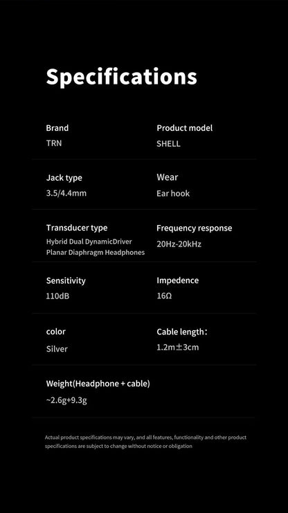 TRN SHELL 4DD+1 Planar Hybrid Drivers In-Ear Earphone IEM 0.78mm Detachable Cable Wired HIFI Music Earbuds Nozzle Design Headset