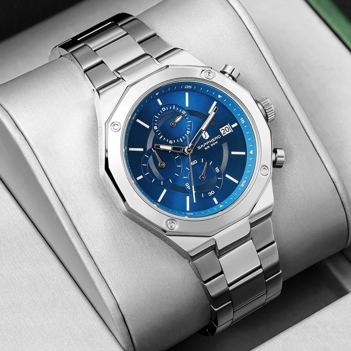 SAPPHERO Roségouden herenhorloge, modieus luxe horloge, roestvrijstalen horloge, waterdicht tot 50 m, herenhorloge, nieuwjaarscadeaus