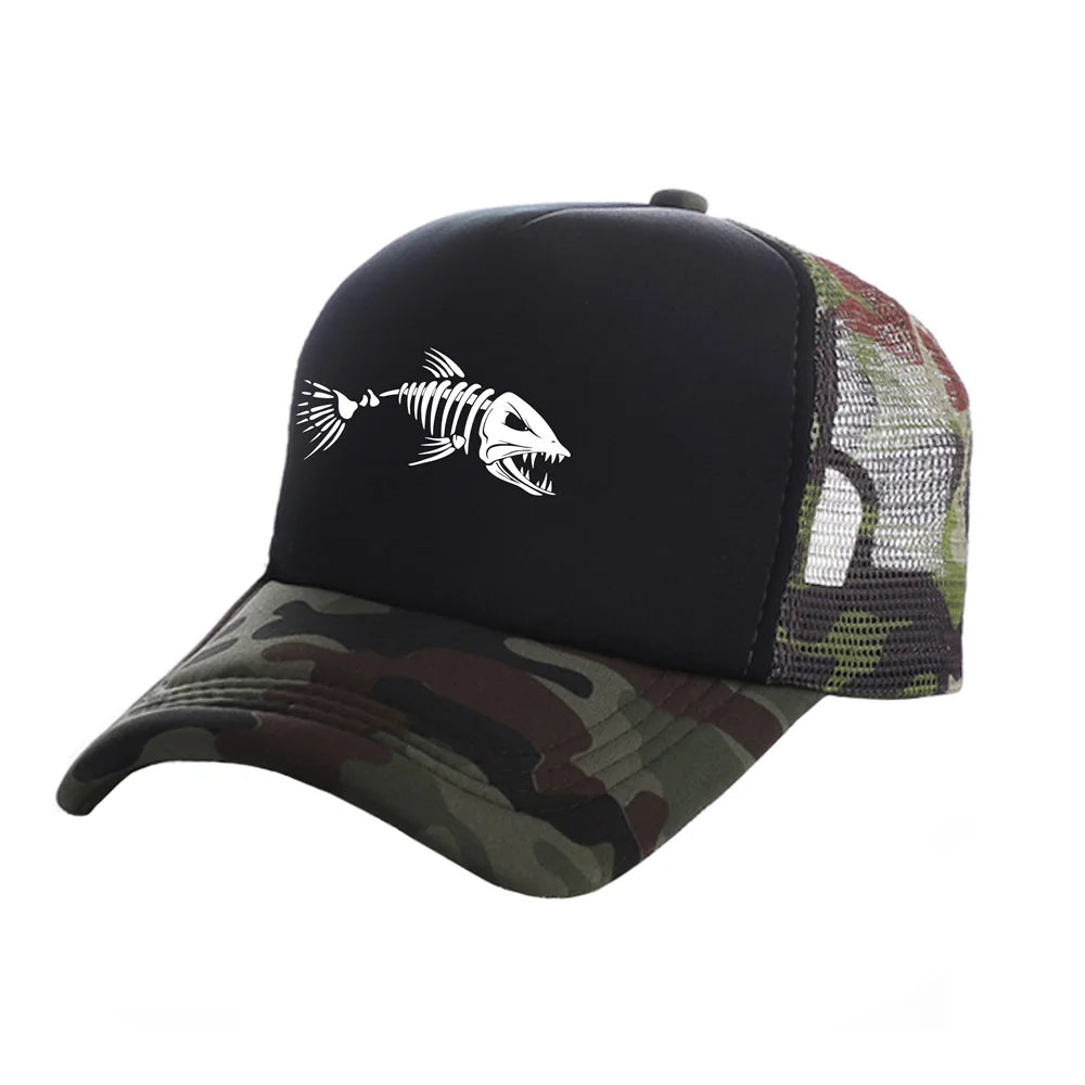 Fishbone Trucker Cap Men Fishing Skeleton Fish Bone Baseball Caps Unisex Mesh Net Hats MZ-496