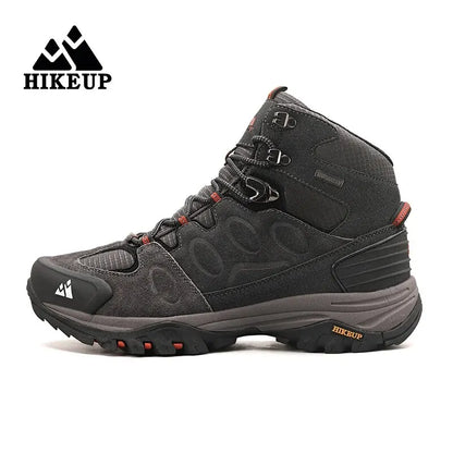 Botas de caminhada de cano alto para homem HIKEUP, calçado de inverno para exterior, com atacadores, antiderrapante, desportivo e casual, botas de trekking em camurça, quentes para homem