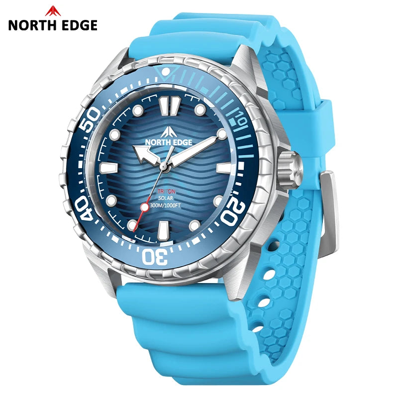 2025 New  NORTH EDGE TRITON Solar Powered Dive Watch Men Luxury Quartz Watches For Men 316L Stainless Steel Case Waterproof 300M