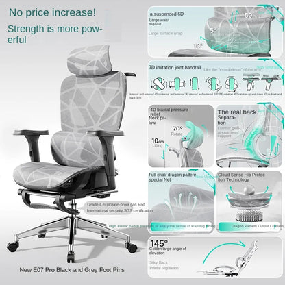E07 Pro Ergonomic Office Chair Gaming Chair with Footrest, Adjustable Lumbar Support, Reclining Backrest, Comfortable Executive Desk Chair