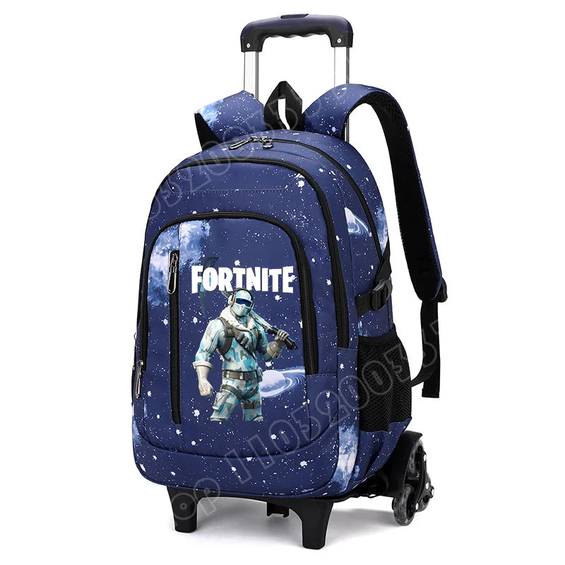 Fortnite 2 in 1 Trolley Backpack Starry Sky Print Large Capacity Waterproof Laptop Bag Stair Climbing Design Student Schoolbag
