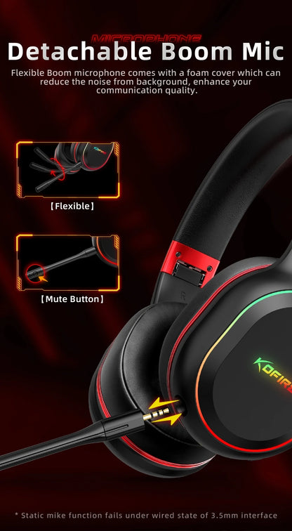Kofire UG-05 Wireless Gaming Headset with Mic, RGB Lights, 2.4G Bluetooth 5.0 Gaming Headphones for PS5 PS4 PC Switch
