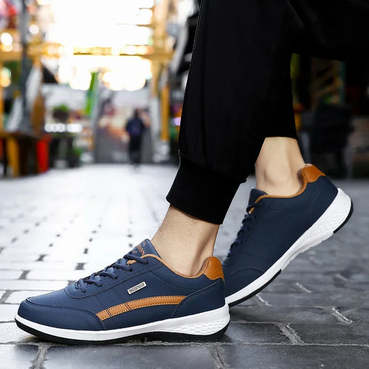 Lädersneakers för män, fritidsskor, mjuk sula, utomhuspromenadskor, sport, alla årstider