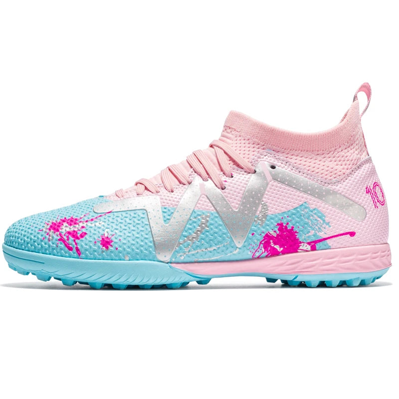 TF Turf Soccer Shoes PU Fabric Breathable Upper Rubber Sole Wear-Resistant Anti-Slip Men Women Kids Youth Training Sneakers