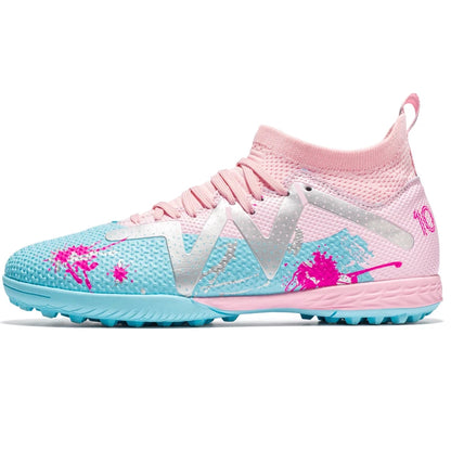TF Turf Soccer Shoes PU Fabric Breathable Upper Rubber Sole Wear-Resistant Anti-Slip Men Women Kids Youth Training Sneakers