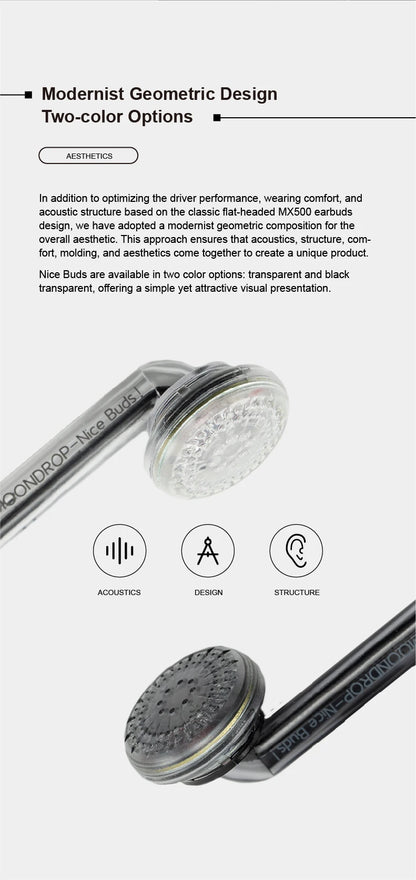 MOONDROP NICE BUDS Earphone 15.4mm Large Dynamic Driver Flat-headed Earbuds