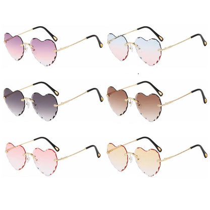 Ochelari de soare în formă de inimă, cu ramă metalică fără ramă, lentile degradate, ochelari de soare „Love Heart” pentru femei, protecție UV400