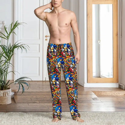 Pantalones de pijama personalizados para hombre con estampado «Soniced», con motivo de erizo, ropa de dormir, pantalones de estar por casa con bolsillos