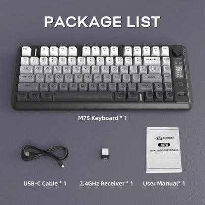 ATTACK SHARK M75 Wireless Membrane Gaming Keyboard with Knob&OLED Display Bluetooth/2.4Ghz Rainbow Backlit Gradient PBT Keycaps