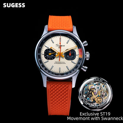 Sugess Pilot Watch ST19 Origin Movement Swanneck Wristwatch Mechanical Chronograph Sapphire Crystal Military Limited Racing 1963