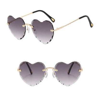 Ochelari de soare în formă de inimă, cu ramă metalică fără ramă, lentile degradate, ochelari de soare „Love Heart” pentru femei, protecție UV400