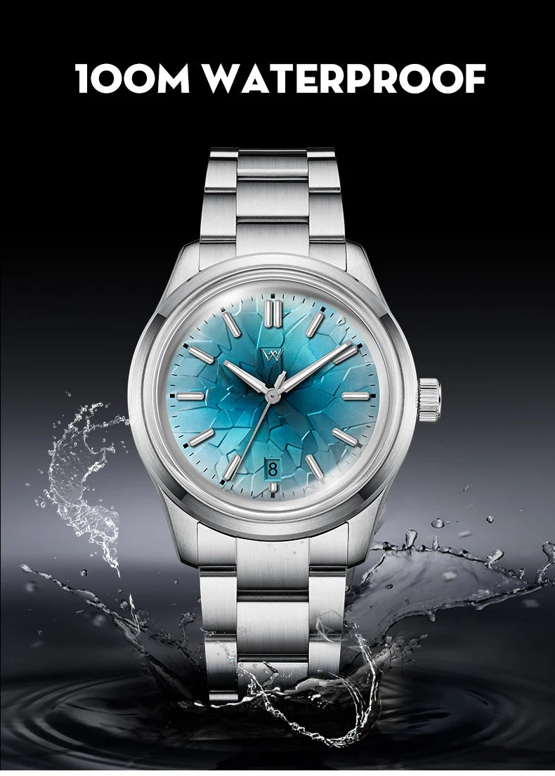 WM Watch Automatic Mechanical Watch NH35 Glacier Series 100M Waterproof AR Coated Sapphire Welly Merck Watch for Men WM226