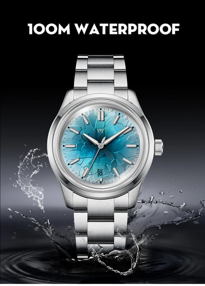 WM Watch Automatic Mechanical Watch NH35 Glacier Series 100M Waterproof AR Coated Sapphire Welly Merck Watch for Men WM226
