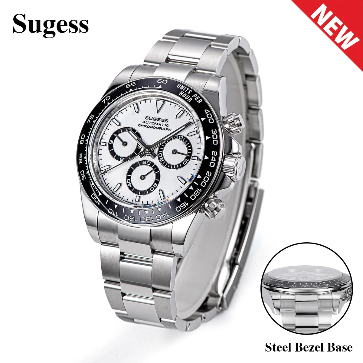Sugess Panda Chronograph Movement Automatic Mechanical Chronograph Wristwatch Waterproof Diving Men Watches Ceramic Bezel Tona
