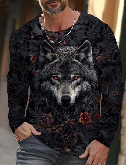 The Wolf Graphic Men's Long Sleeve T-shirt Casual Top Tee Shirt Fashion Animal 3D Full Printing Streetwear