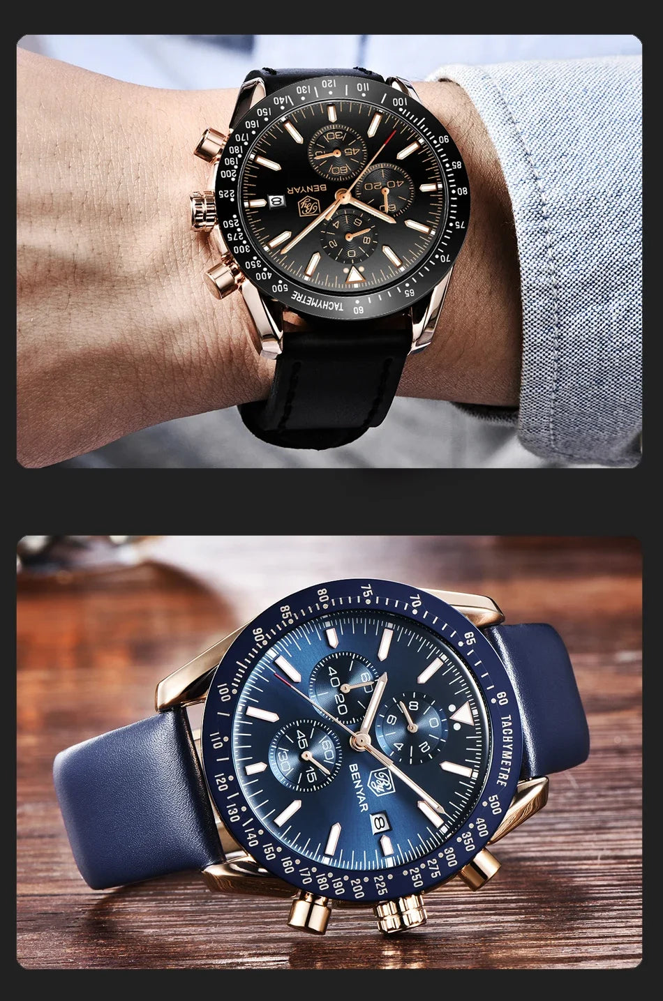 Orologio da uomo BENYAR 5140, orologio sportivo casual, orologio al quarzo di lusso impermeabile, cronografo militare di marca di alta gamma.