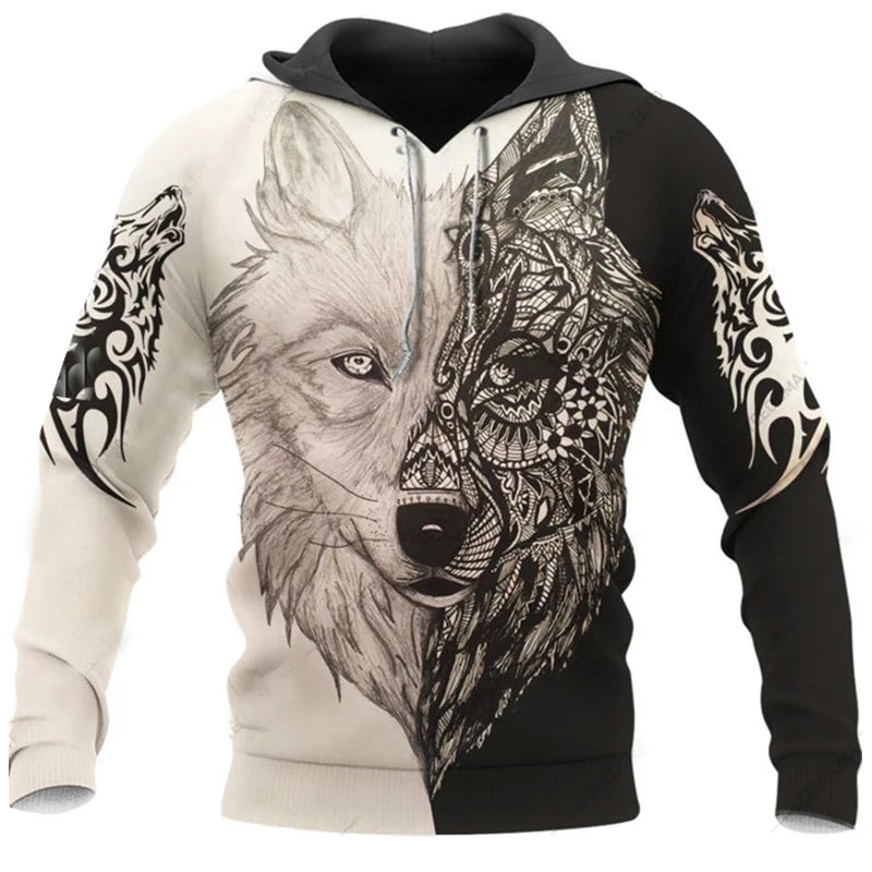 Moda primavera-otoño: sudaderas con capucha para hombre con estampado 3D de lobos por toda la prenda, sudaderas unisex, jerséis, chaquetas informales y abrigos de estilo urbano, talla 4XL