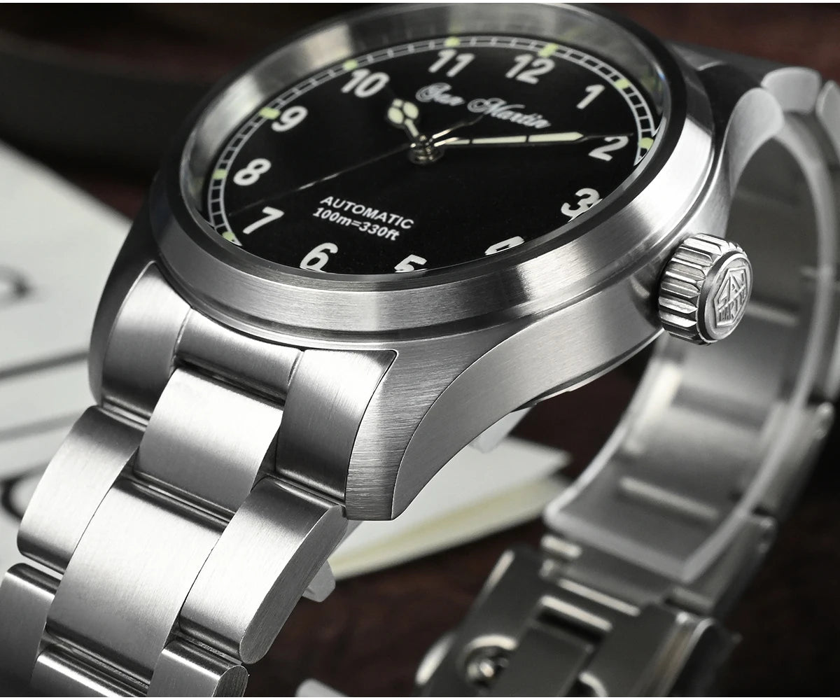 San Martin Simple Men's Watch 37mm Pilot Miyota 8215 Classic Military Explore Automatic Mechanical Watches Waterproof 100m