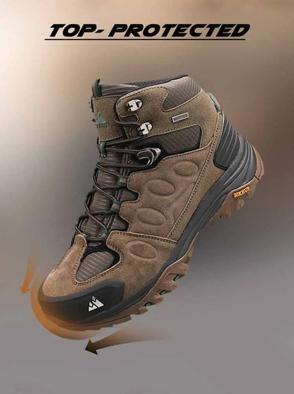Botas de caminhada de cano alto para homem HIKEUP, calçado de inverno para exterior, com atacadores, antiderrapante, desportivo e casual, botas de trekking em camurça, quentes para homem