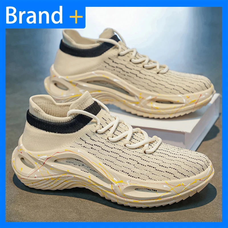 Sapatilhas desportivas para homem em malha leve e macia, sola espessa antiderrapante, estilo ténis, nova moda de primavera, com atacadores, para fitness ao ar livre e corrida