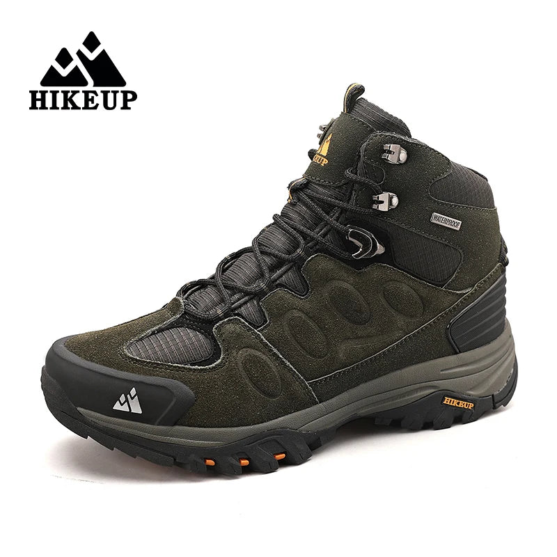 Botas de caminhada de cano alto para homem HIKEUP, calçado de inverno para exterior, com atacadores, antiderrapante, desportivo e casual, botas de trekking em camurça, quentes para homem