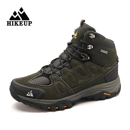 Botas de caminhada de cano alto para homem HIKEUP, calçado de inverno para exterior, com atacadores, antiderrapante, desportivo e casual, botas de trekking em camurça, quentes para homem