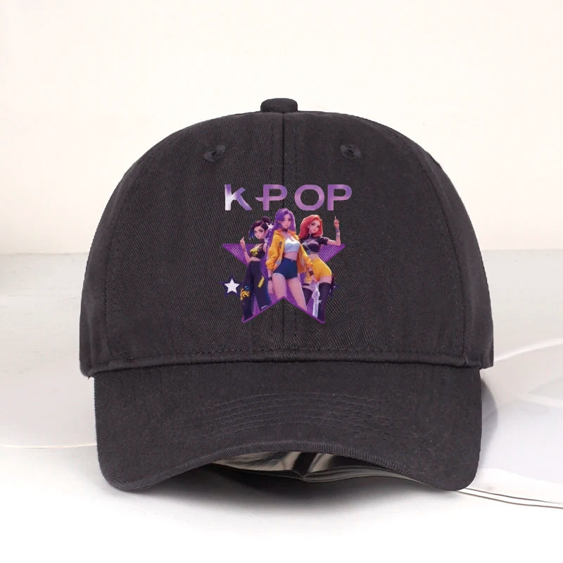 K-POP crtani otisak djevojaka iz grupe, mekana bejzbol kapa s mekanim vrhom - uniseks ležerna retro podesiva kapa za oca - Y2K sunčana kapa