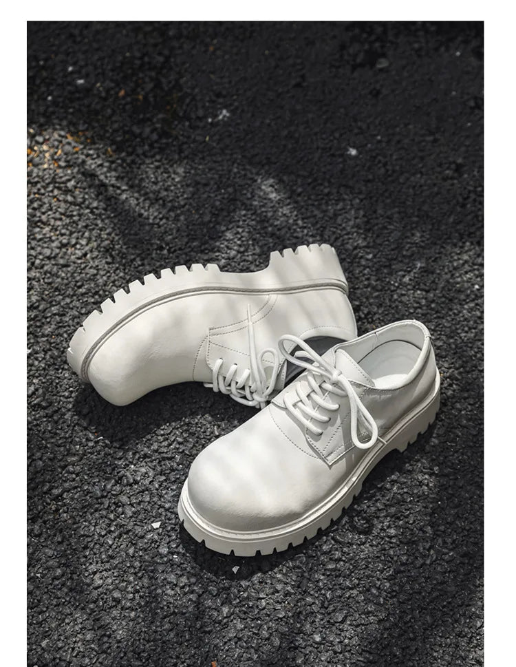Thick Sole Casual Genuine Leather Dress Shoes Men Platform Height Increase Japan Harajuku Korean Streetwear Fashion Shoes White