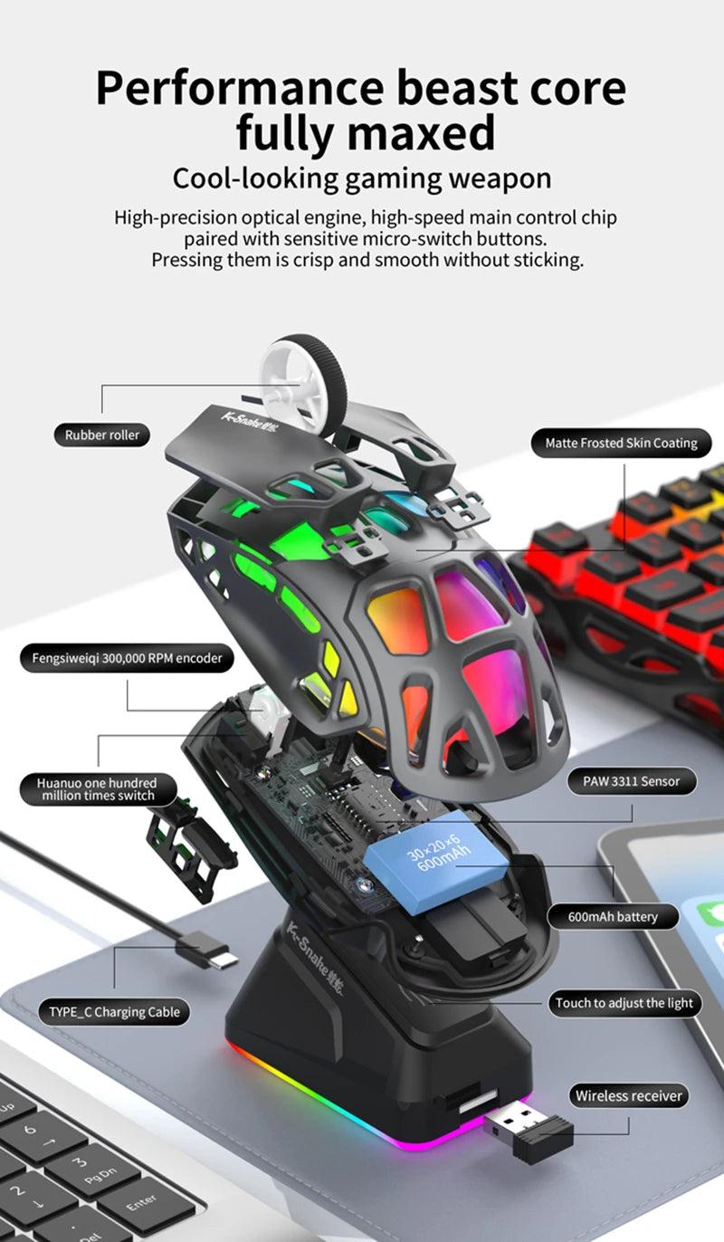 Lenovo Tri-Mode Lightweight Gaming Mouse with RGB Charging Dock 12000DPI 2.4G/Bluetooth/Wired Ergonomic Mouse for PC Laptop