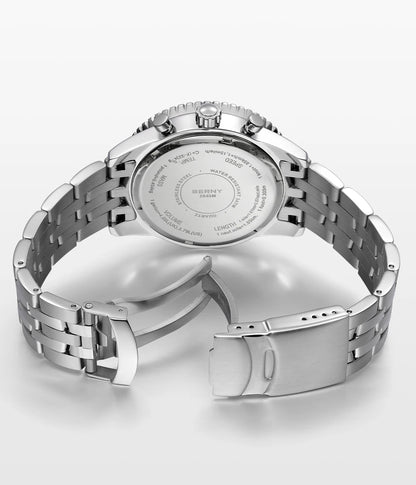 Pánské hodinky BERNY Aviation – křemenný chronograf s datem, safírovým sklem a ultraluminiscenční vrstvou – elegantní hodinky luxusní značky
