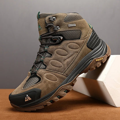 Botas de caminhada de cano alto para homem HIKEUP, calçado de inverno para exterior, com atacadores, antiderrapante, desportivo e casual, botas de trekking em camurça, quentes para homem