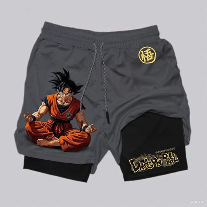 Pantalones cortos de gimnasio de verano de Dragon Ball con Goku, para hombre, de doble capa, 2-in-1 pantalones deportivos, nuevos pantalones de playa con estampado de dibujos animados japoneses de verano