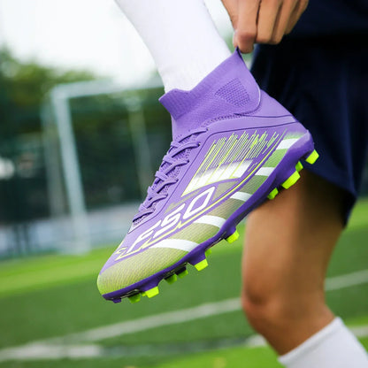 Nouvelles chaussures de football professionnelles pour hommes, chaussures de sport à cheville haute, chaussures de football TF/FG pour garçons, unisexes, antidérapantes, confortables