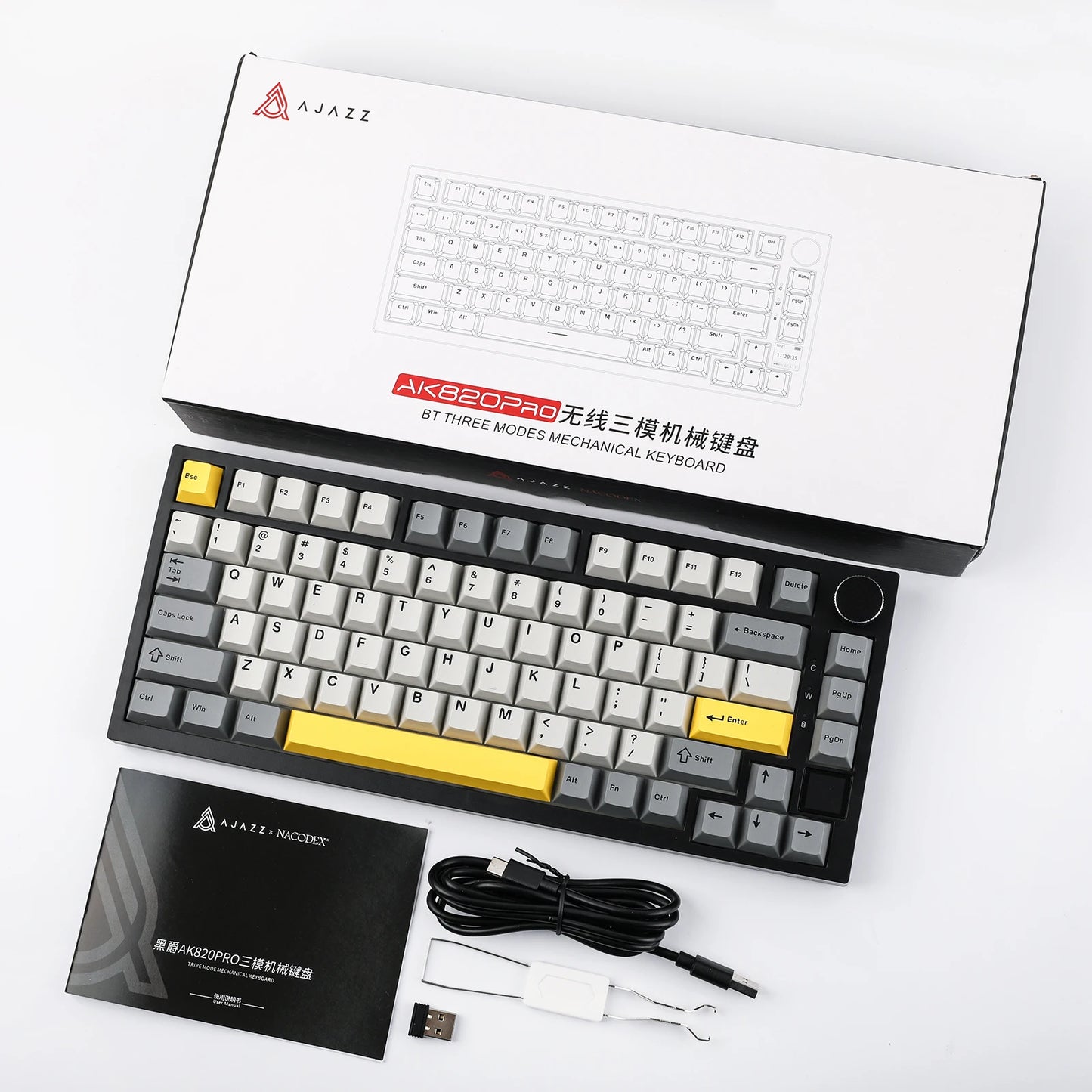 Ajazz AK820 Pro 75% Gasket-mounted Bluetooth 5.1/2.4G Wireless/Wired Mechanical Keyboard with TFT Screen for Mac/Win