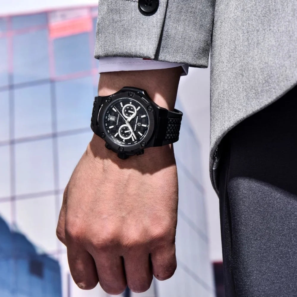 PAGANI DESIGN PD-YS032 Men's Quartz Watch 44mm Japan VK64 Movement Stainless Steel Case Rubber Strap Sapphire Glass 100M Waterproof