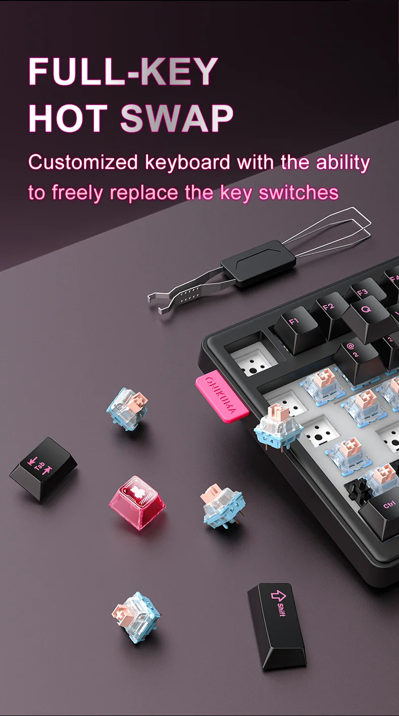 Onikuma 2025 New Mt706 Rgb Gaming Mechanical Keyboard 2.4g/ Wired/Bt, 81-Key Pbt Rgb Gaming Keyboard