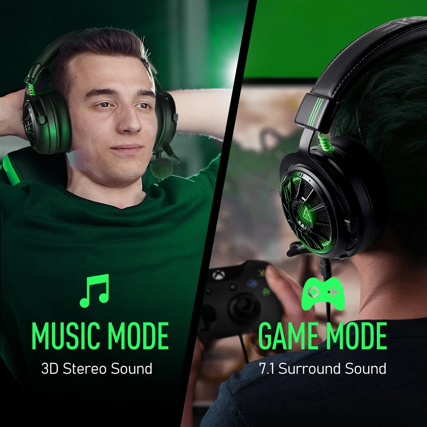 OneOdio EKSA StarEngine Pro Wired Gaming Headset 7.1 Surround Sound Headphones with ENC Mic, USB Type-C 3.5mm PC Gaming Headset for PS5 PS4 Xbox