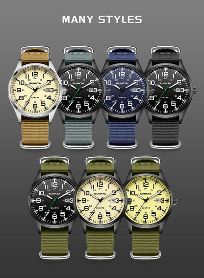 SUNKTA Top luxe herenhorloges, modieuze casual quartz-polshorloges, lichtgevend, 30 m waterdicht, nylon, LIGE-horloges, cadeaus voor mannen, Reloj