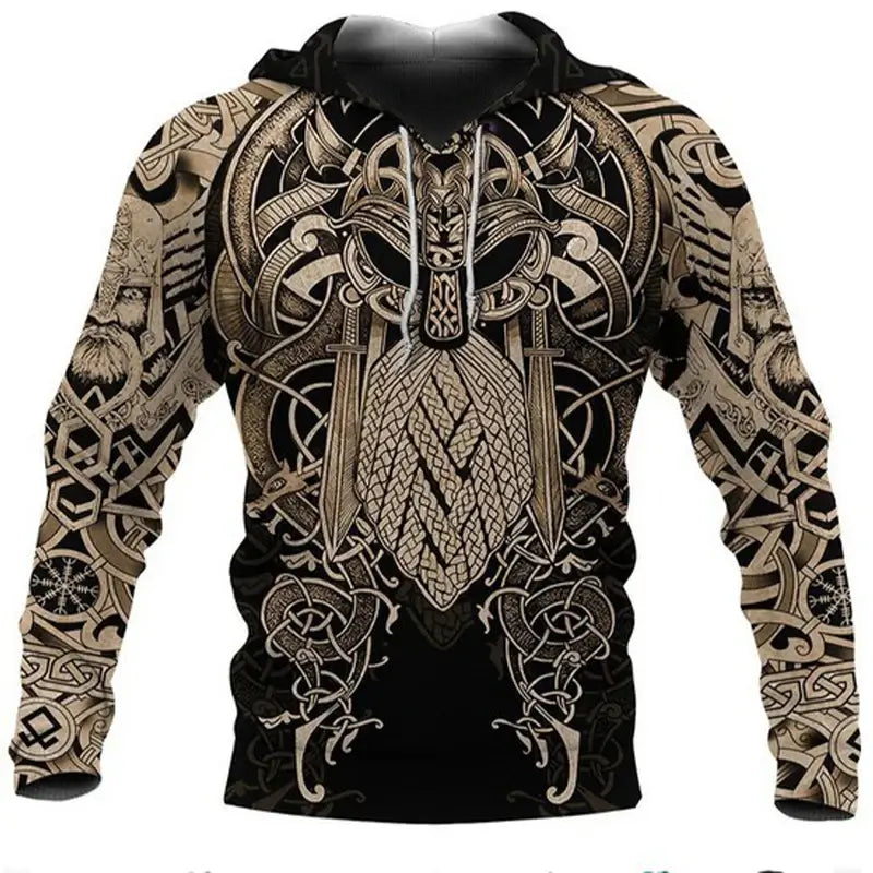 2024 Mens Hoodies Eagle Tattoo Pattern Vikings 3D Printed Fashion Casual Harajuku Hip Hop Autumn And Winter Oversized Sudaderas, Produit gaming premium Fraquane